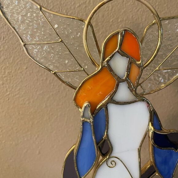 Stained glass Red Headed Angel Candle Holder - Picture 3 of 16